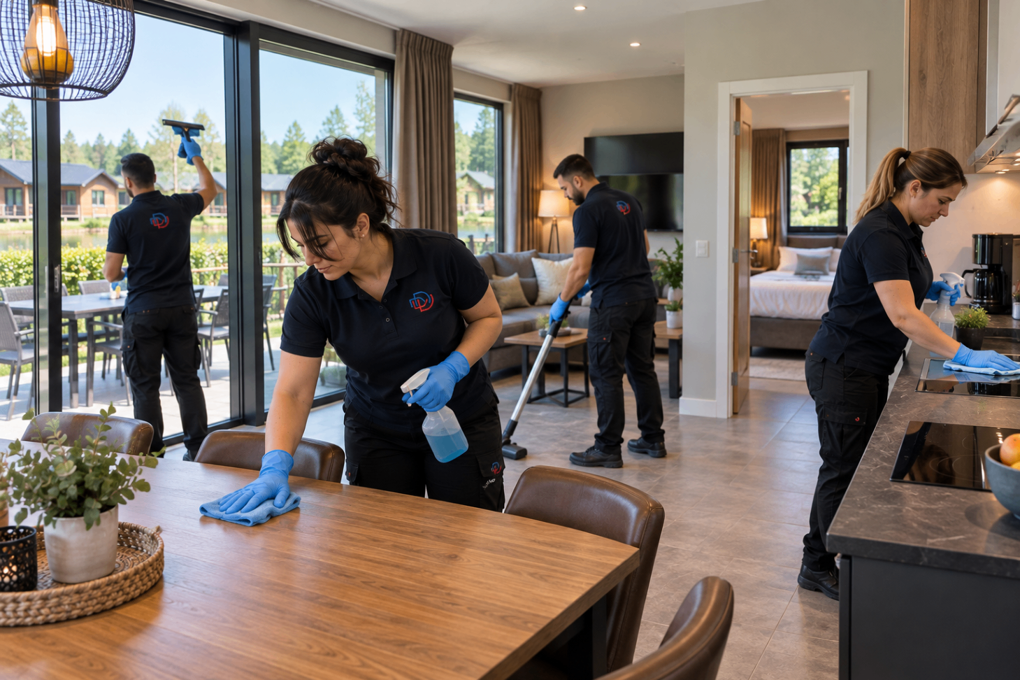 Schoonmaakteam bij een vakantiehuis